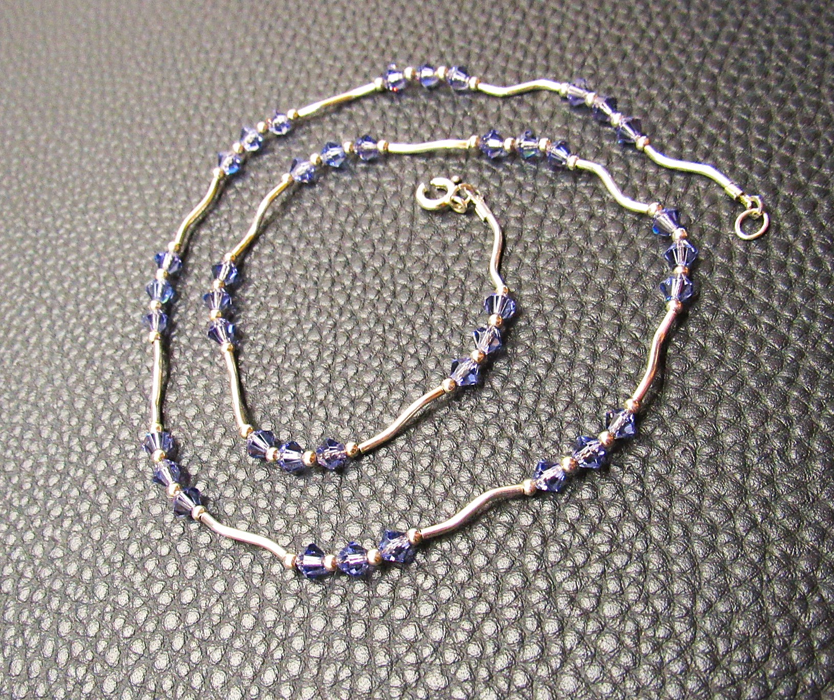 Sterling Silver Squiggle Bar Necklace in Purple 18 Inches