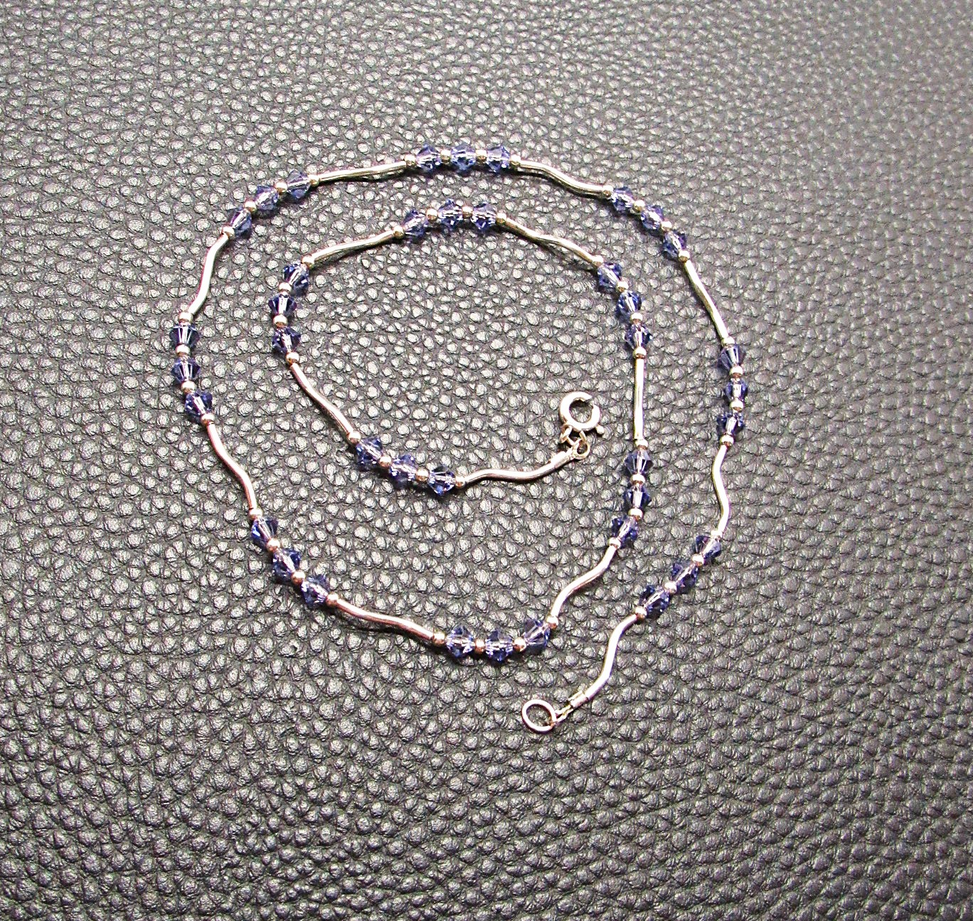 Sterling Silver Squiggle Bar Necklace in Purple 18 Inches