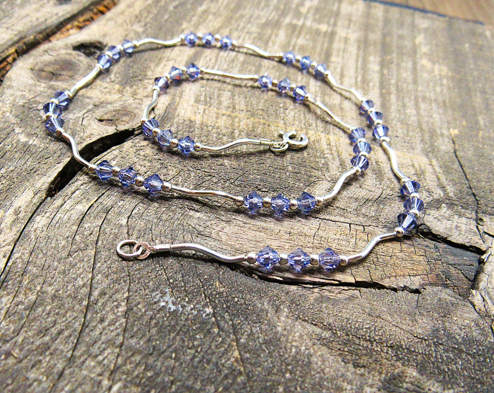 Sterling Silver Squiggle Bar Necklace in Purple 18 Inches