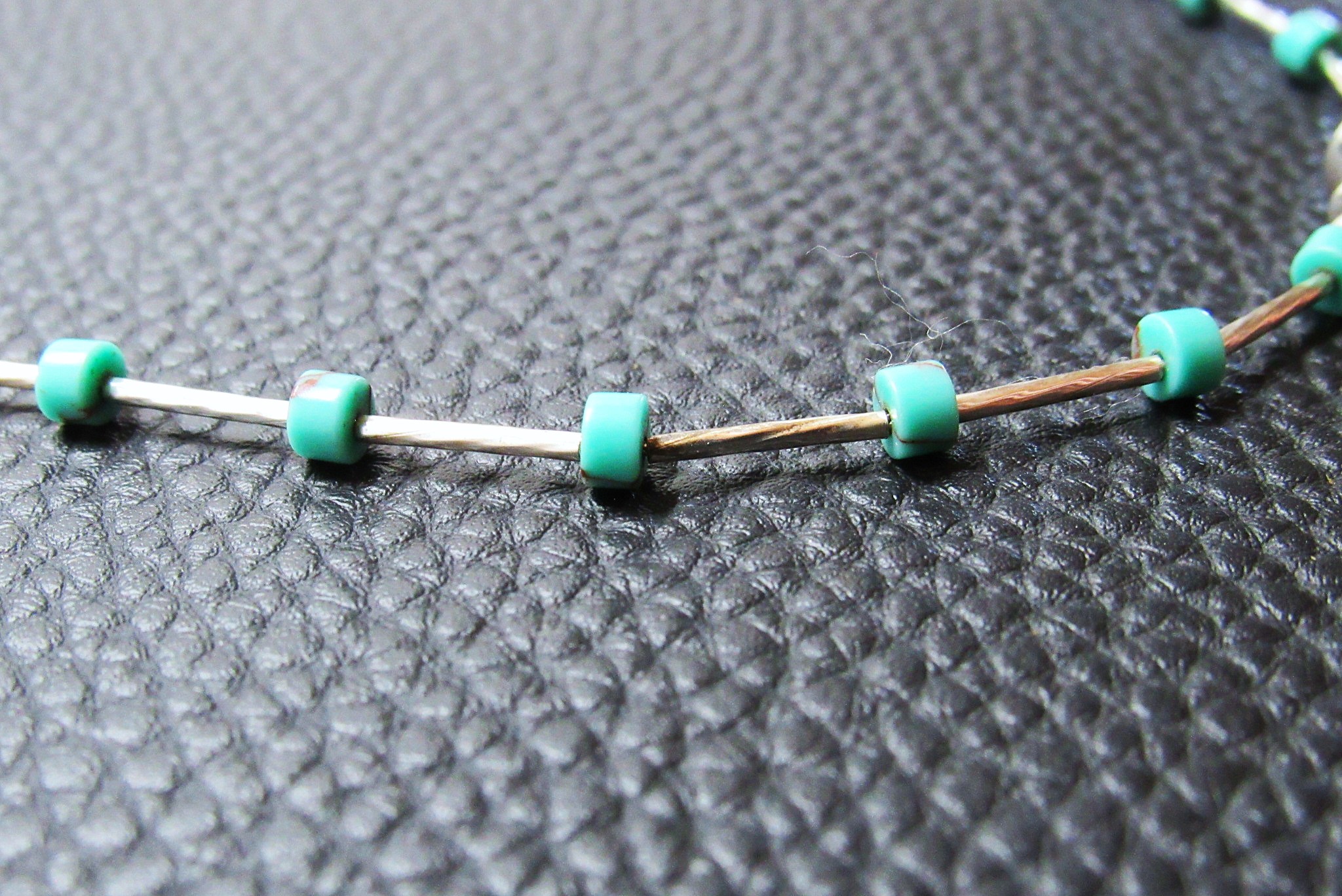 Twisted Sterling Tube Turquoise Heishi Necklace 18 Inches