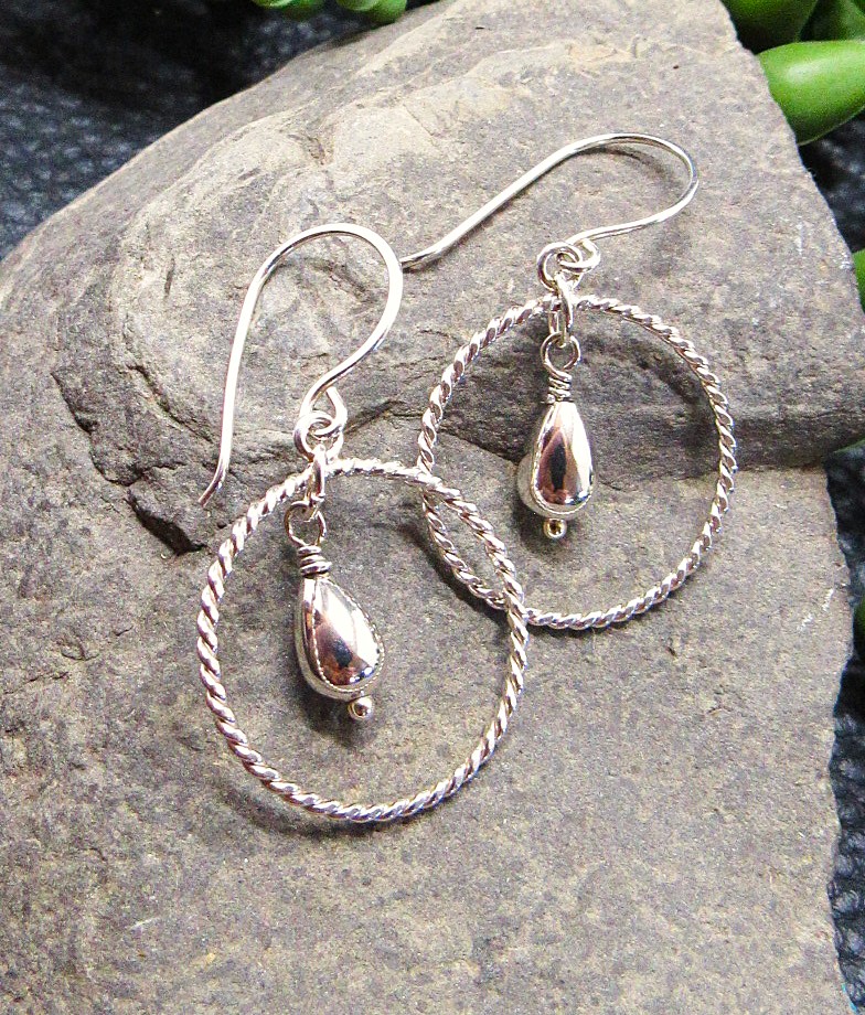 Sterling Silver Twisted Hoop with Teardrop Earrings