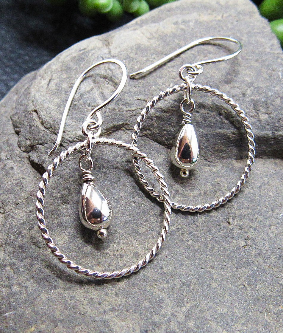Sterling Silver Twisted Hoop with Teardrop Earrings