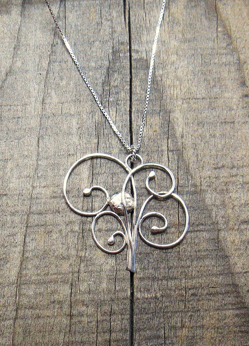 Sterling Silver Tree And Moon Pendant Necklace