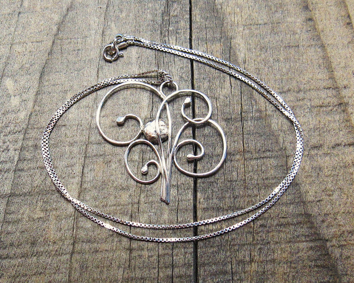 Sterling Silver Tree And Moon Pendant Necklace