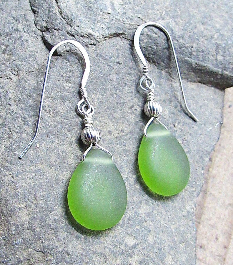 Frosted Green Teardrop Earrings