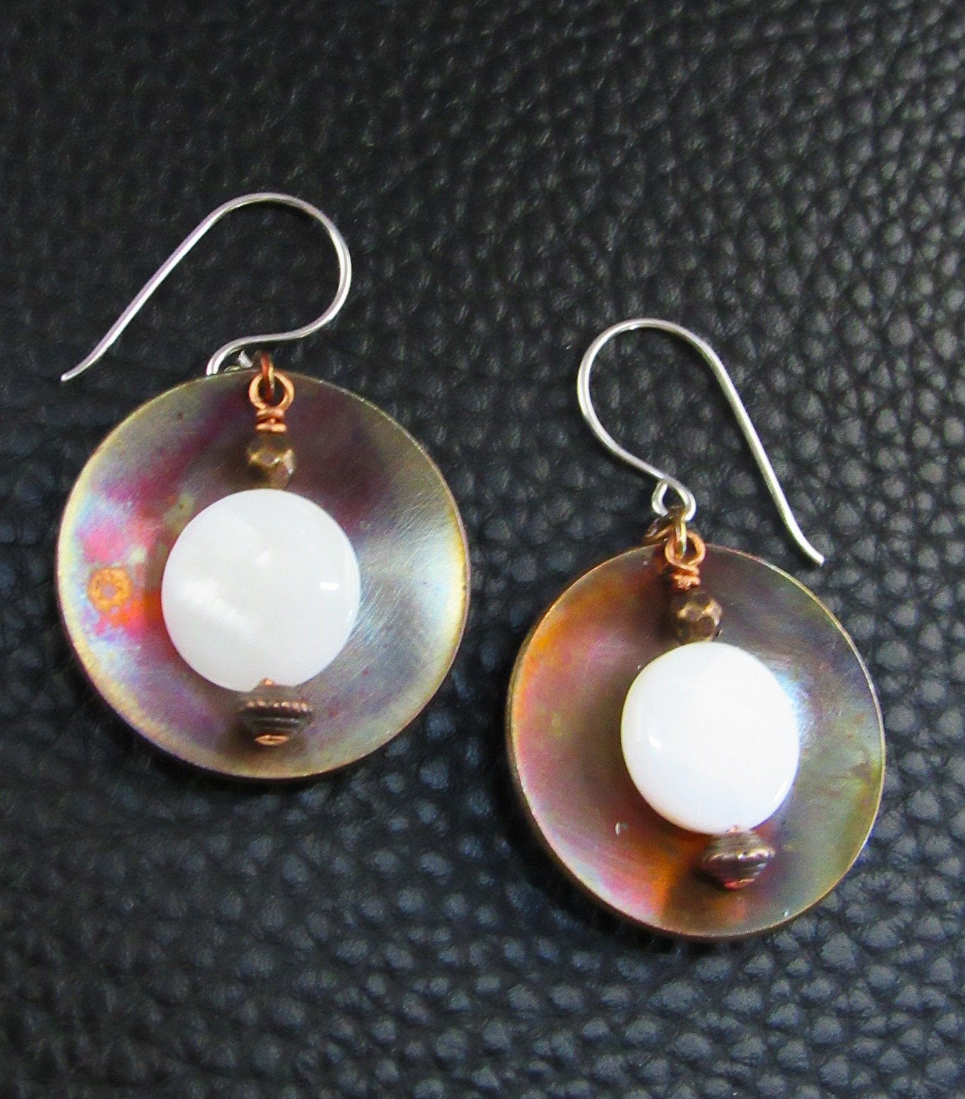 Flame Painted Concave Copper Earrings Earrings