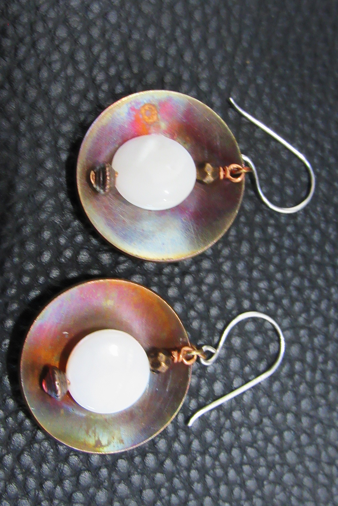 Flame Painted Concave Copper Earrings Earrings