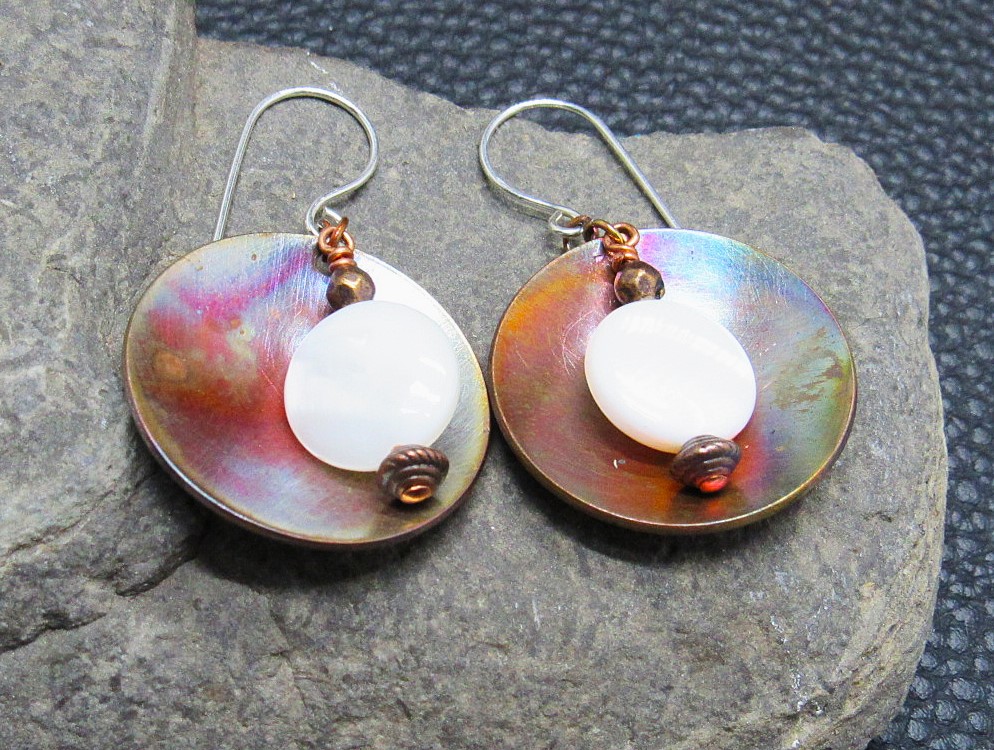 Flame Painted Concave Copper Earrings Earrings