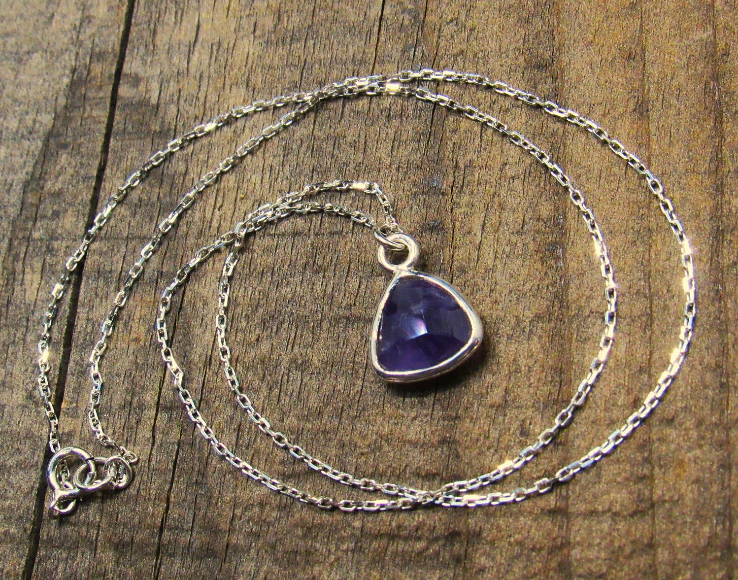 Captured Trillion Amethyst Pendant Necklace