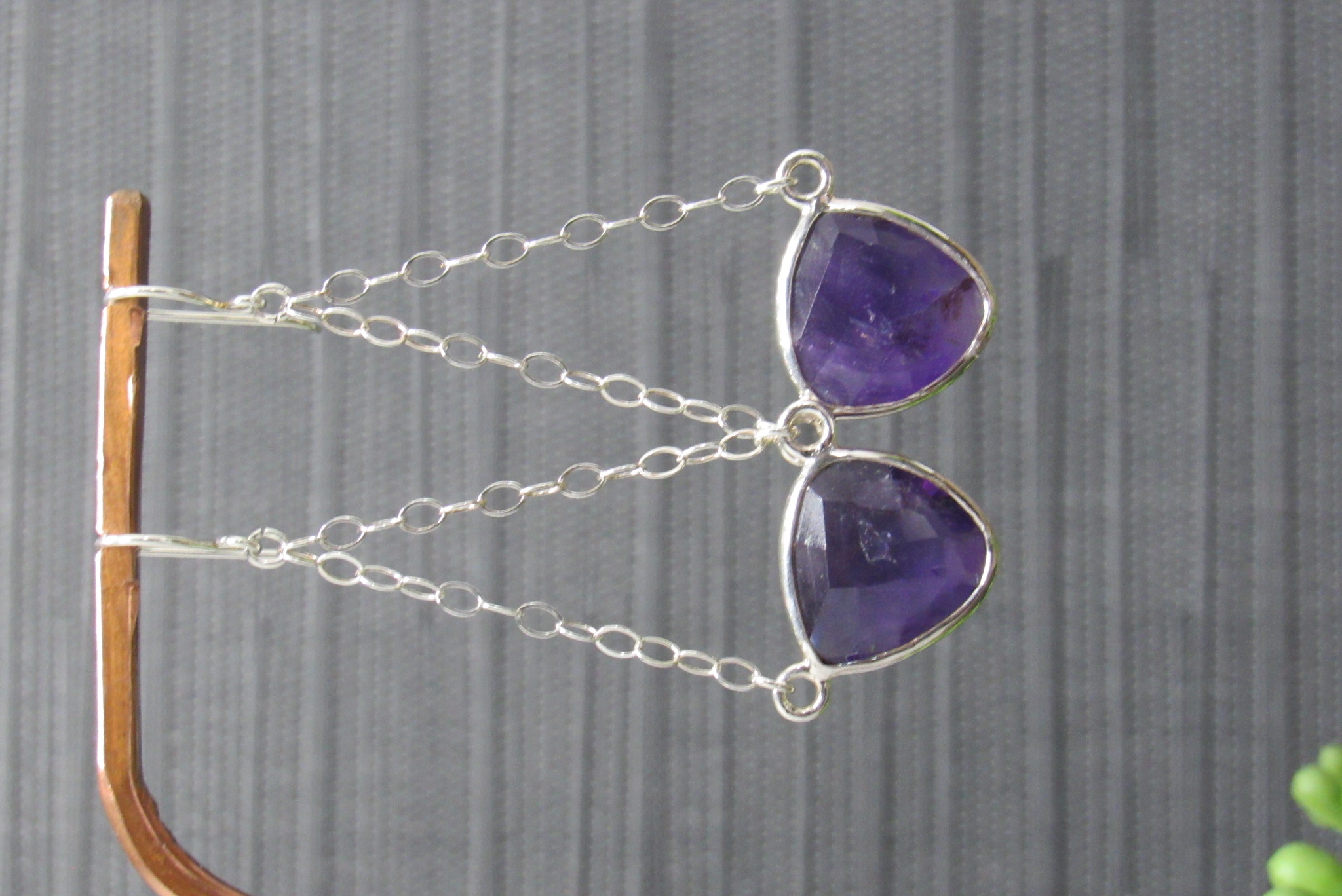 Sterling Silver and Amethyst Trapeze Earrings