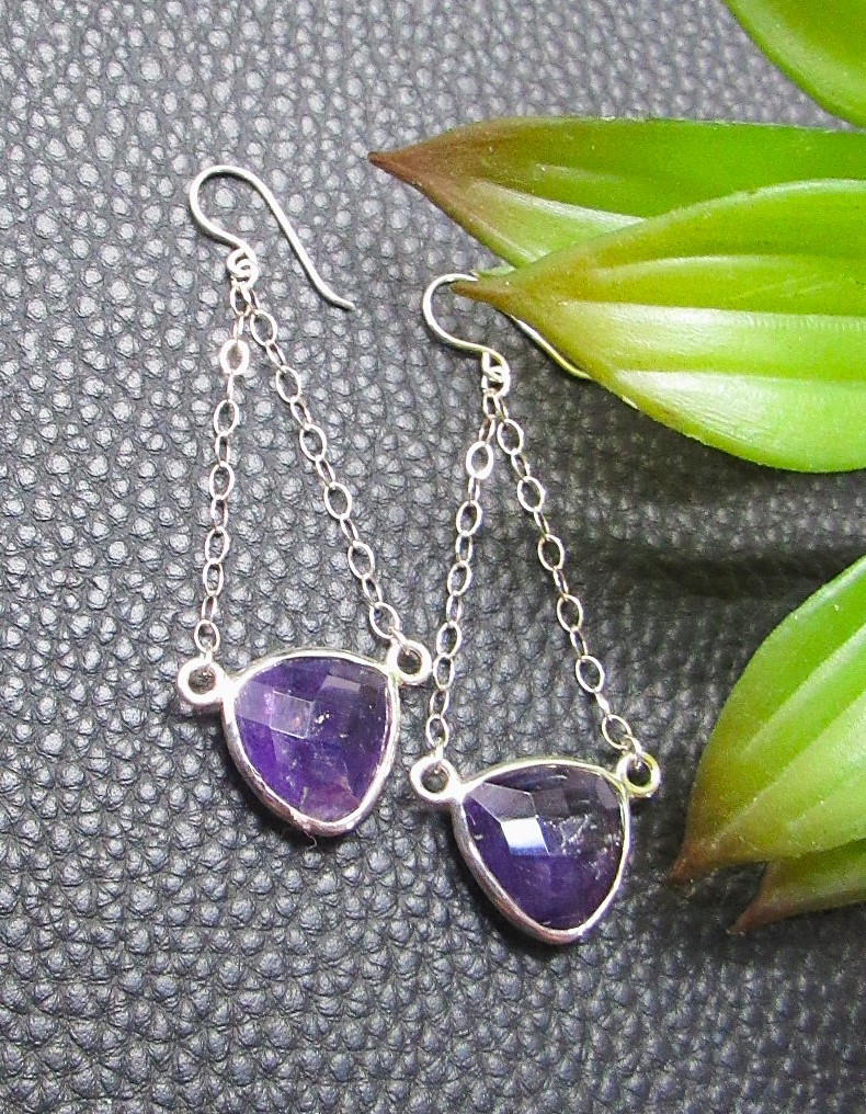 Sterling Silver and Amethyst Trapeze Earrings
