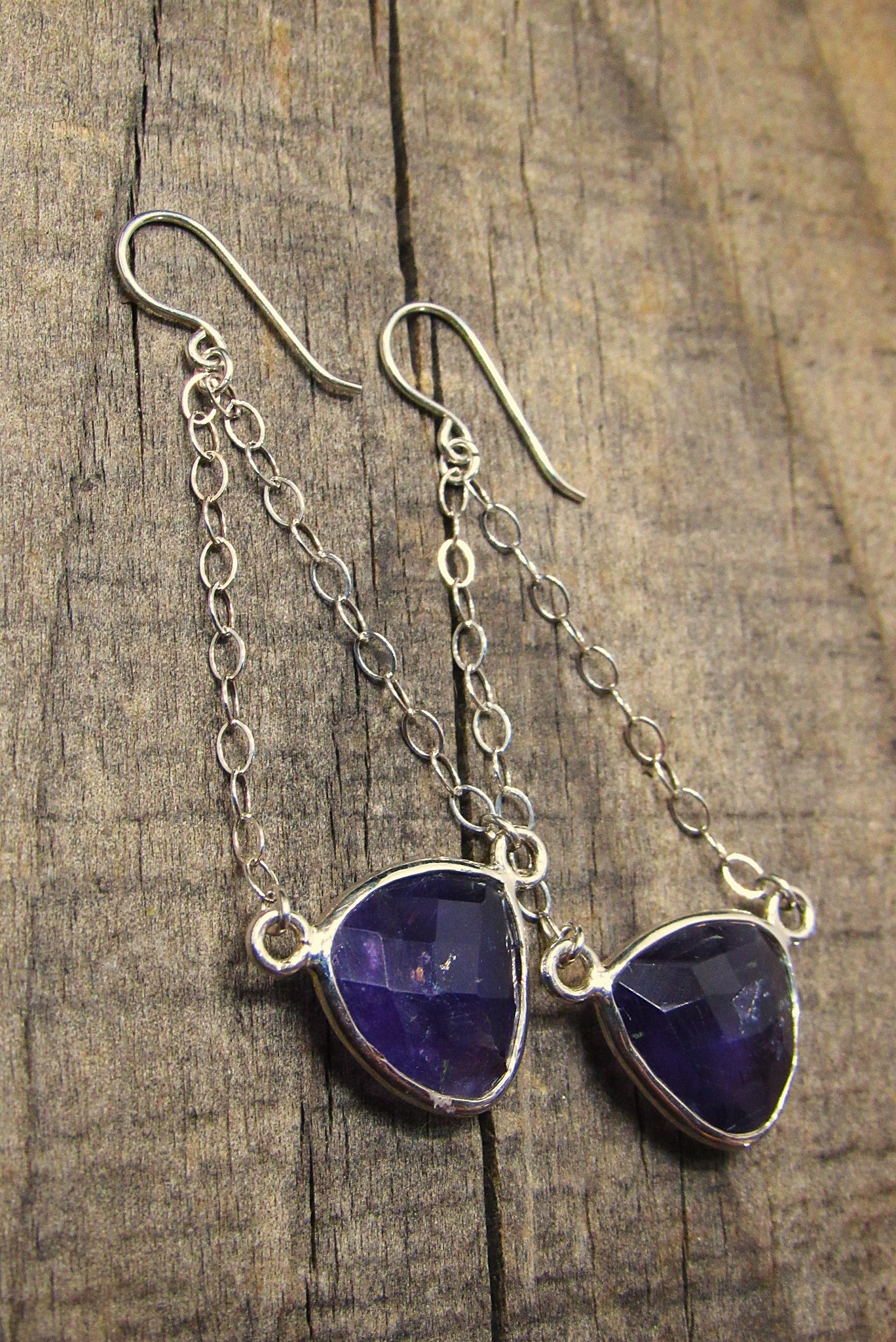 Sterling Silver and Amethyst Trapeze Earrings