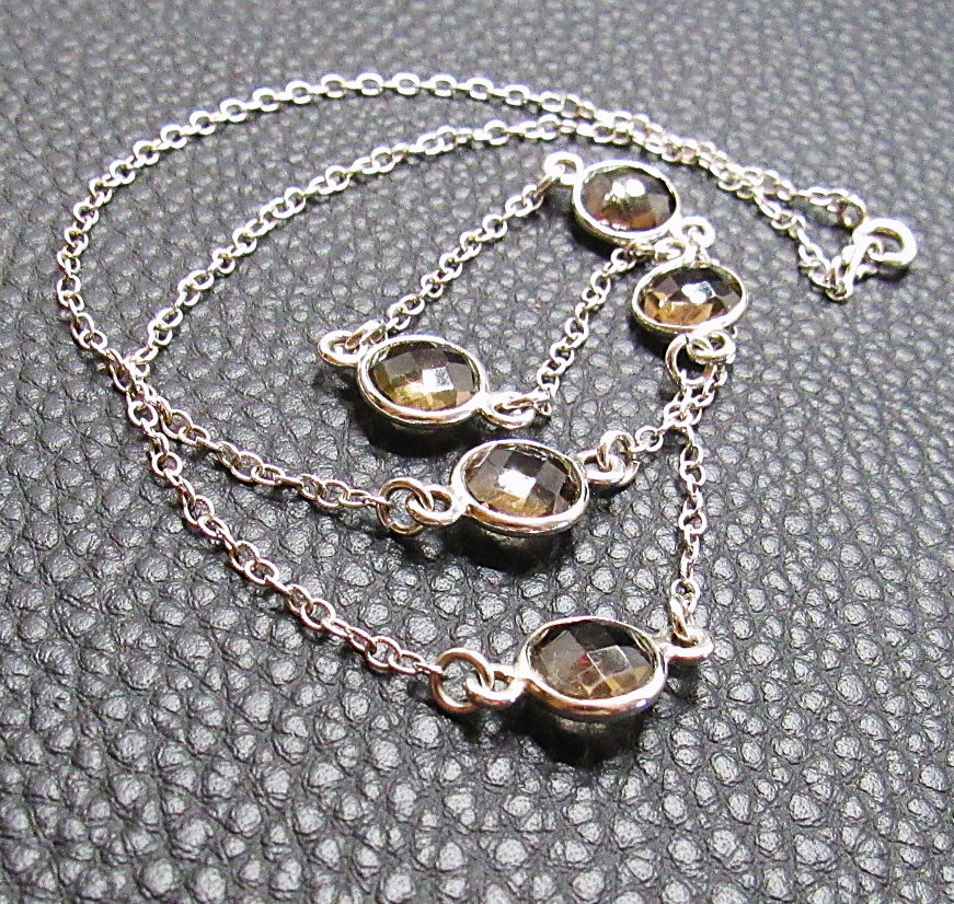 Smokey Quartz and Sterling Stations Necklace 18 inches
