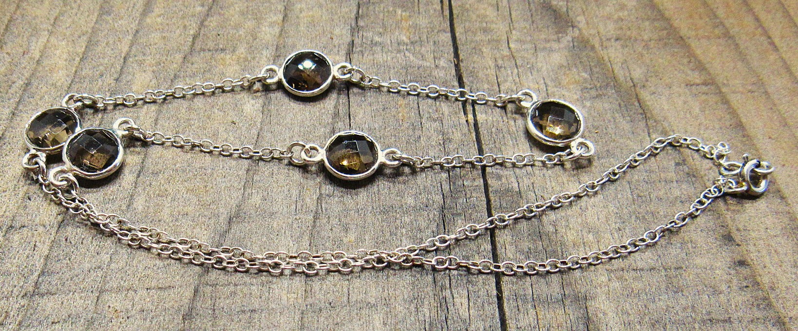 Smokey Quartz and Sterling Stations Necklace 18 inches