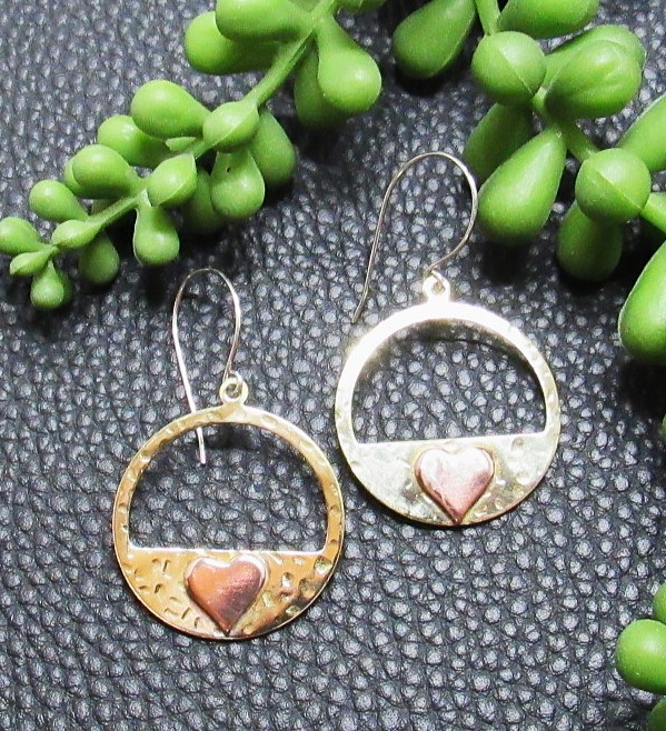 Handmade Brass and Copper Heart Earrings