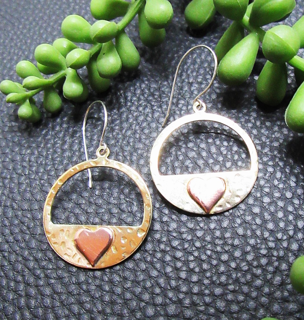Handmade Brass and Copper Heart Earrings