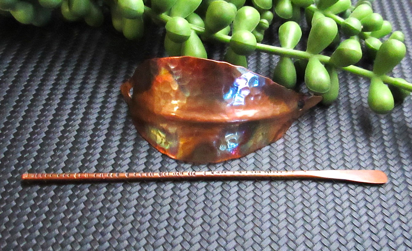 Flame Painted Multicolored Medium Copper Leaf Hair Pin