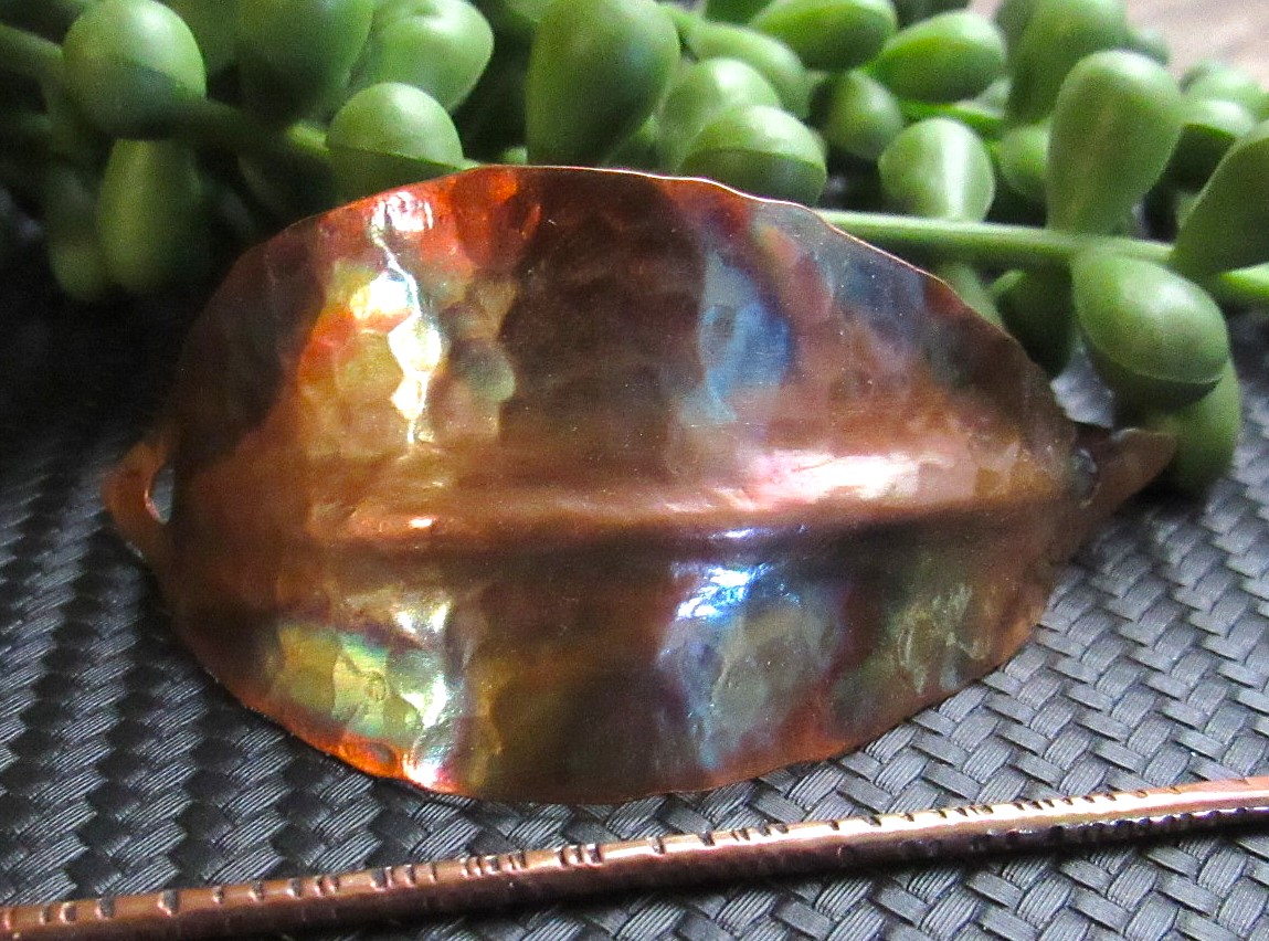 Flame Painted Multicolored Medium Copper Leaf Hair Pin
