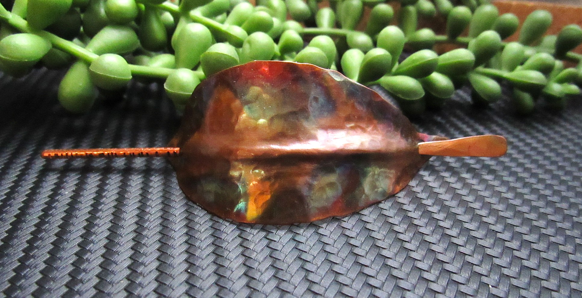 Flame Painted Multicolored Medium Copper Leaf Hair Pin