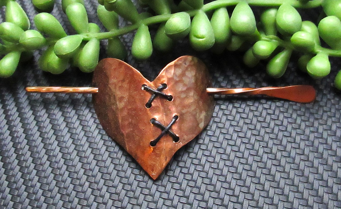 Copper Mended Heart Hair Pin