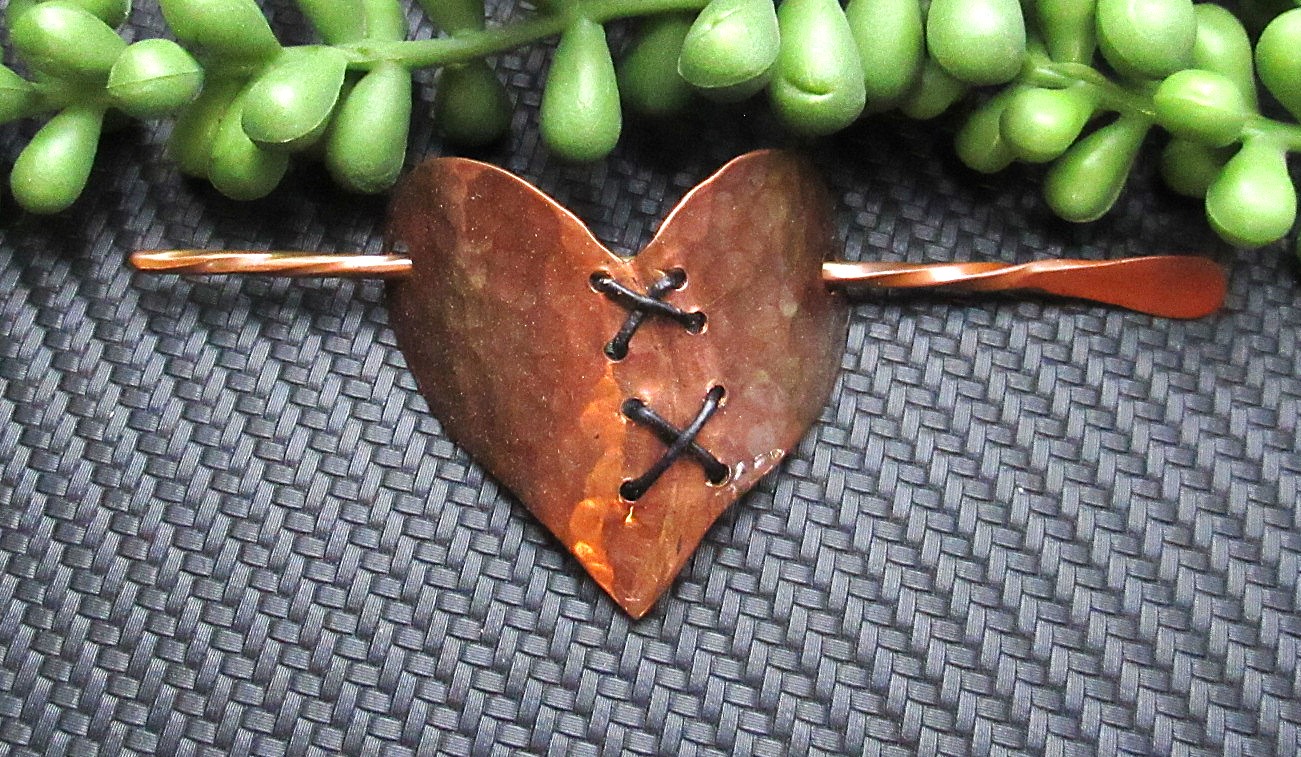 Copper Mended Heart Hair Pin