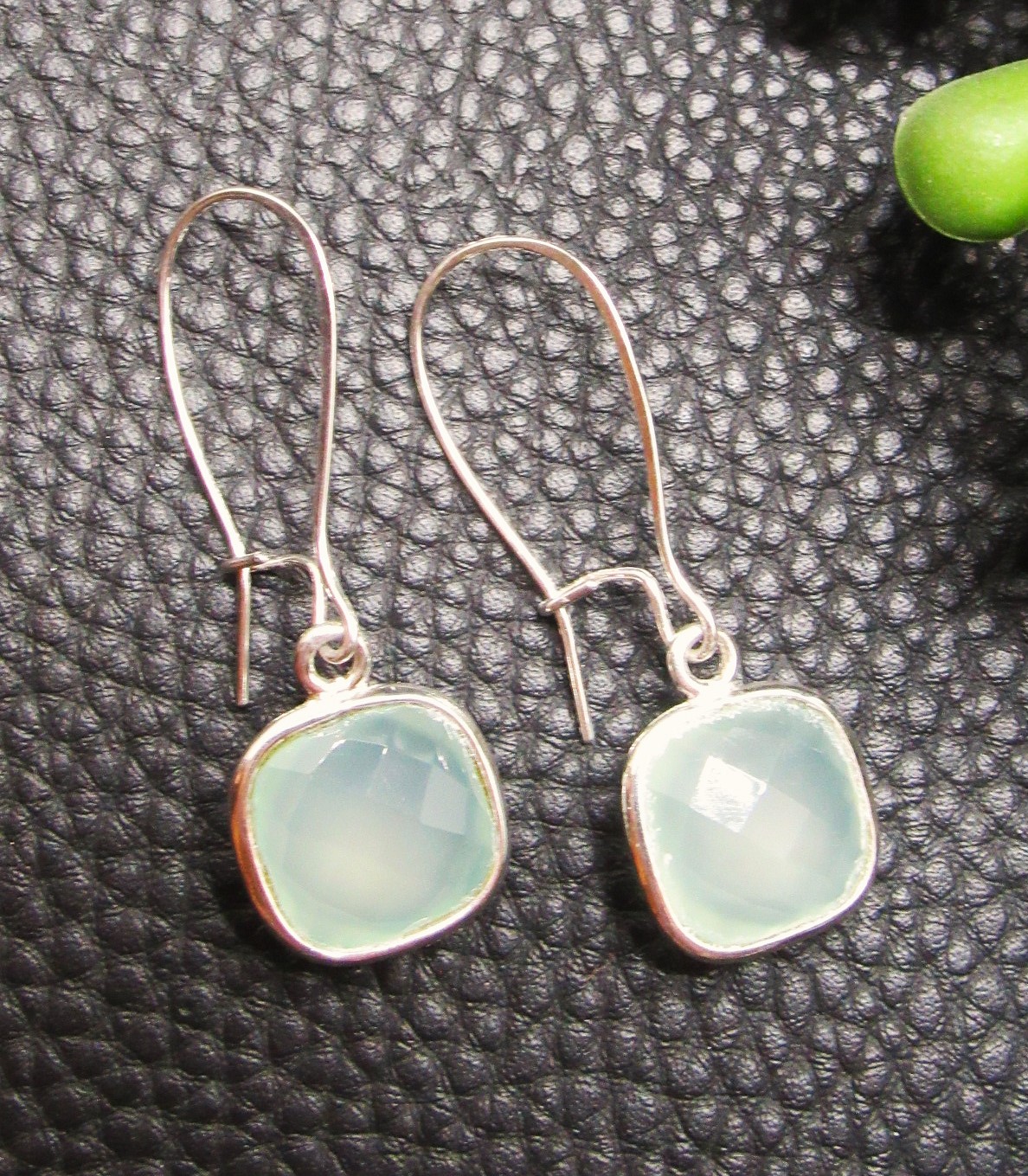 Pale Green/Blue Aqua Chalcedony Kidney Wire Earrings