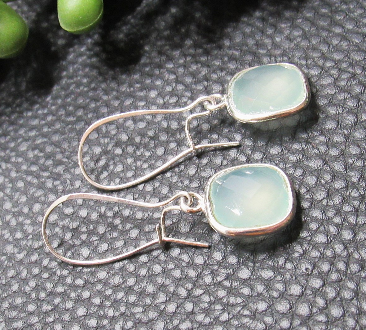 Pale Green/Blue Aqua Chalcedony Kidney Wire Earrings