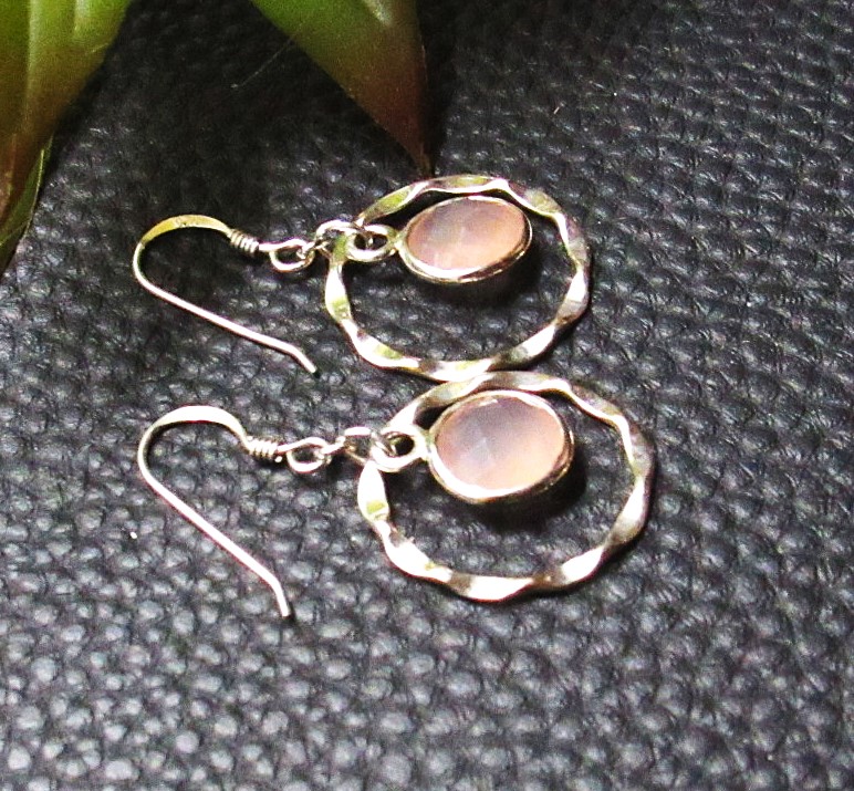 Pink Chalcedony Drops and Sterling in Circles Earrings