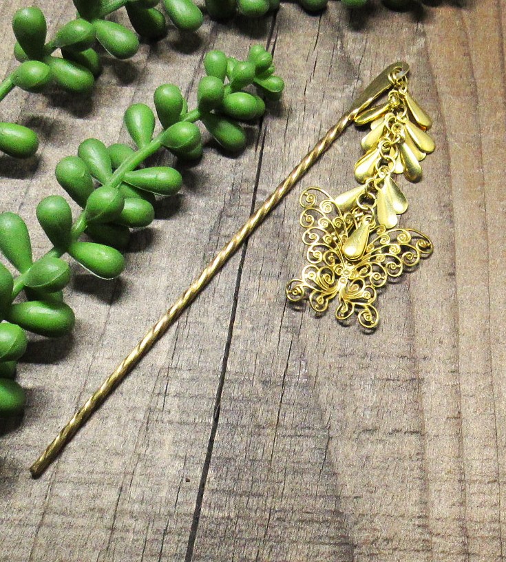 Twisted Brass Butterfly Hair Pin