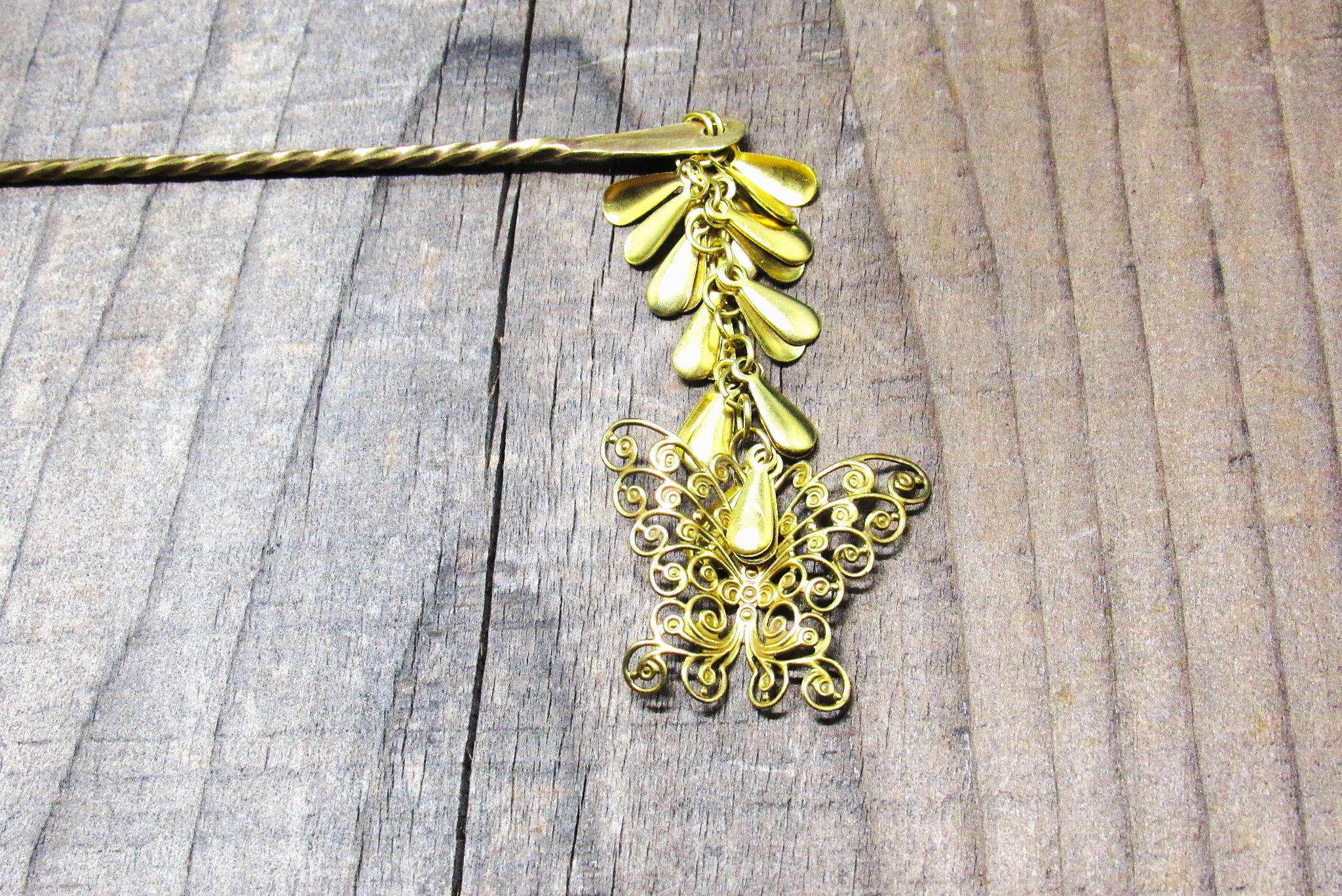 Twisted Brass Butterfly Hair Pin