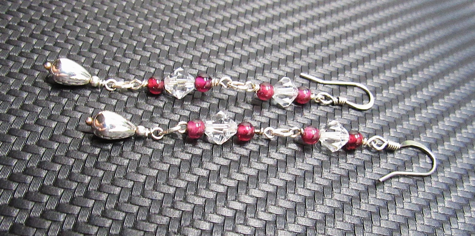 Long Garnet and Crystal Teardrop Earrings 