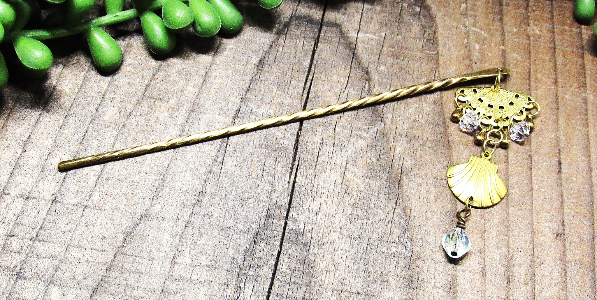 Brass Seashell and Fan Hair Pin