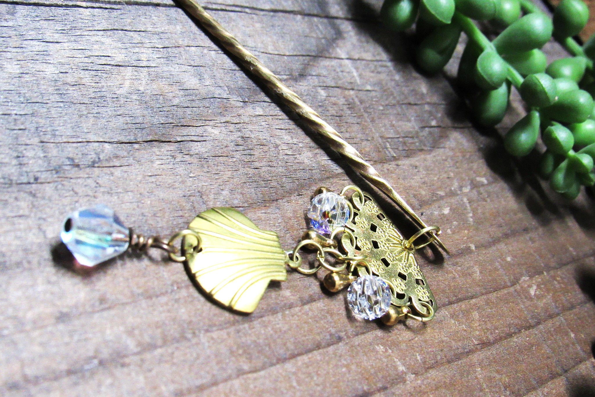 Brass Seashell and Fan Hair Pin