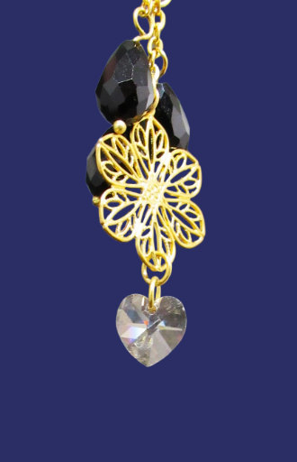 Floral Brass Hairpin with Black Teardrops