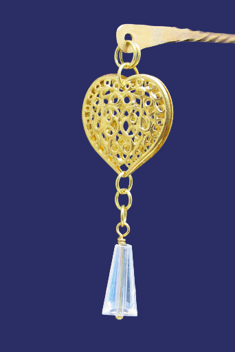 Brass Heart with Faceted Crystal Drop Hair Pin