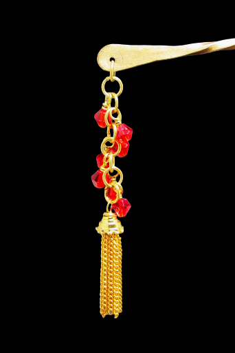 Golden Brass Hairpin with Red Crystal and Tassel