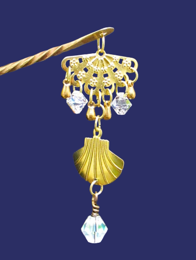 Brass Seashell and Fan Hair Pin