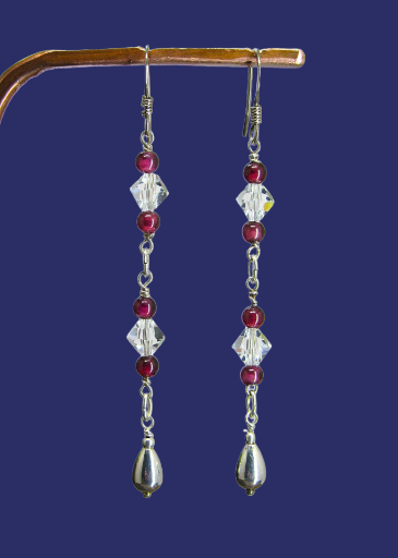 Long Garnet and Crystal Teardrop Earrings 
