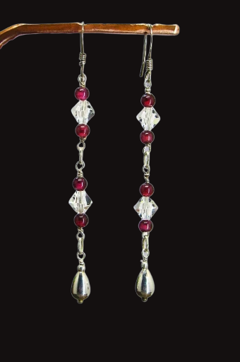 Long Garnet and Crystal Teardrop Earrings 