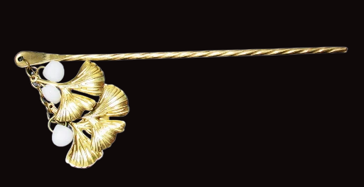 Brass Gingko Leaf Hairpin with Three Leaves