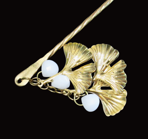 Brass Gingko Leaf Hairpin with Three Leaves
