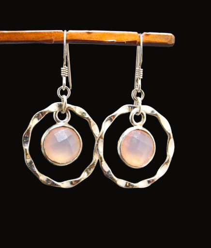 Pink Chalcedony Drops and Sterling in Circles Earrings