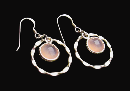 Pink Chalcedony Drops and Sterling in Circles Earrings