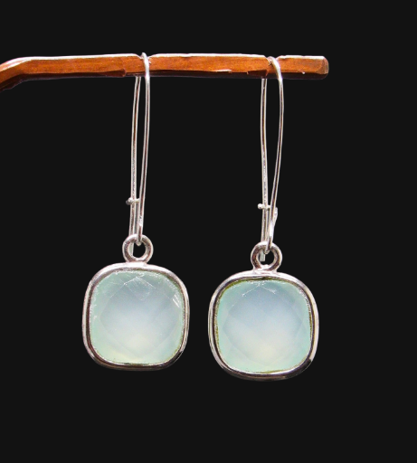 Pale Green/Blue Aqua Chalcedony Kidney Wire Earrings