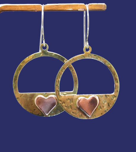 Handmade Brass and Copper Heart Earrings