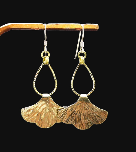Gingko Leaf Dangle Earrings In Brass
