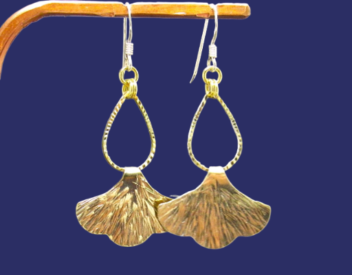 Gingko Leaf Dangle Earrings In Brass