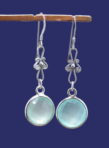 Aqua Chalcedony Faceted Round Earrings