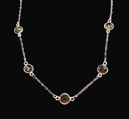  Smokey Quartz and Sterling Stations Necklace 18 inches