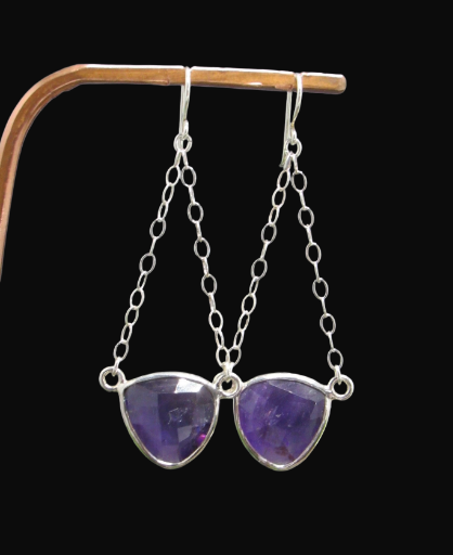 Sterling Silver and Amethyst Trapeze Earrings